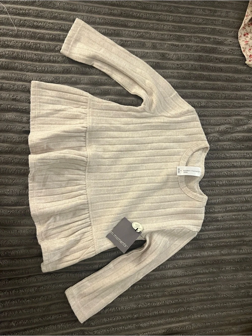 Modern Moments Girls' Cream Ribbed Peplum Knit Top - Cream
